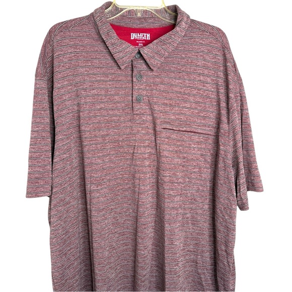 Duluth Trading‎ men’s 2XL relaxed fit polo shirt burgundy striped top - Picture 2 of 9